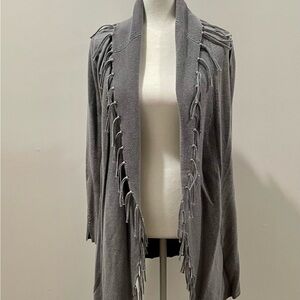 Gray Fringe Open Cardigan Sweater Coat